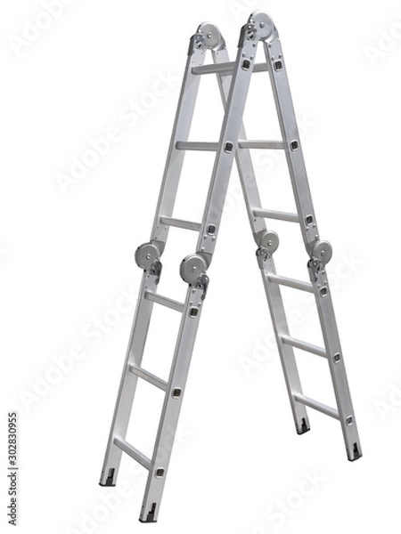 Obraz Aluminum folding ladder isolated on white background