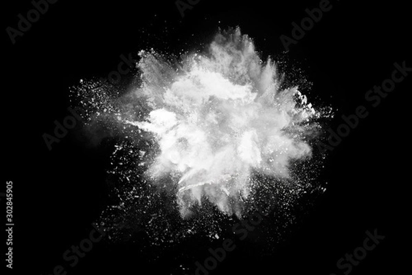 Fototapeta White powder explosion on black background. Colored cloud. Colorful dust explode. Paint Holi.