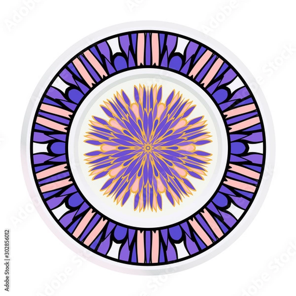 Fototapeta Creative round frame and floral mandala. Vector illustration
