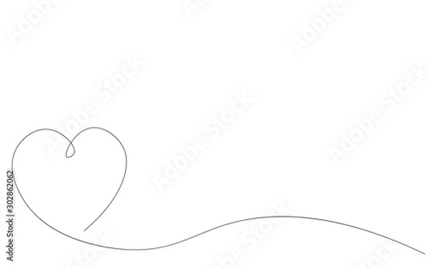 Fototapeta Heart background continuous line drawing, vector illustration