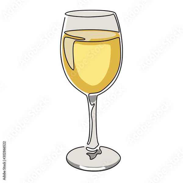 Obraz Colored continuous line drawing. Glass of white wine. Vector illustration.