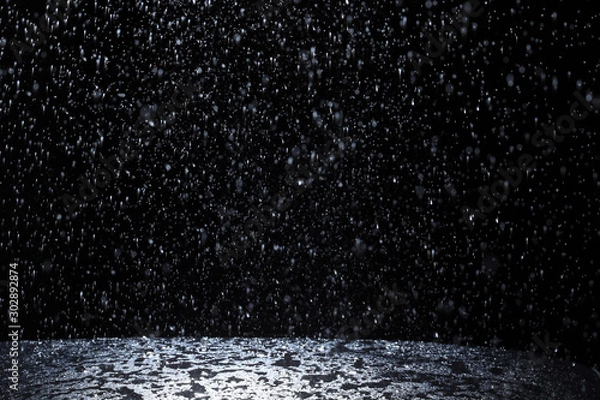 Obraz Dark background shot of rain falling