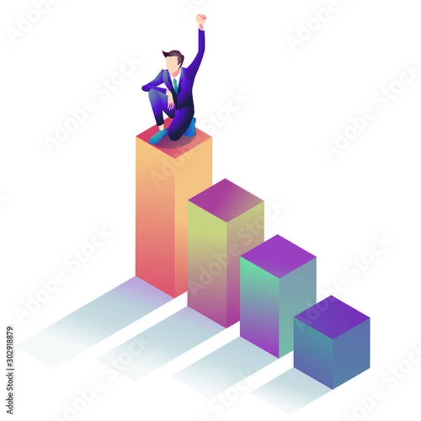 Fototapeta グラフの上に立つビジネスマン_達成