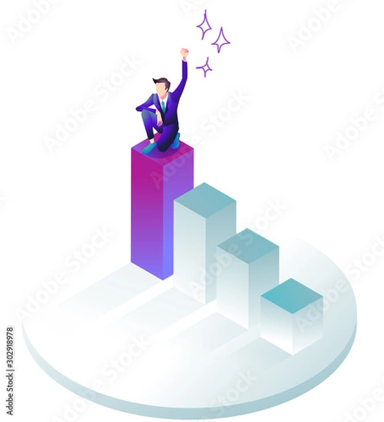 Obraz グラフの上に立つビジネスマン_達成