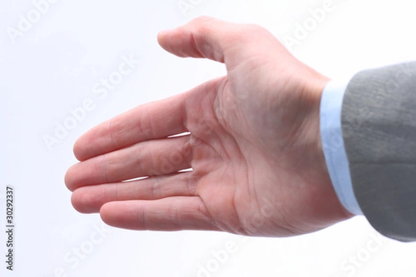 Fototapeta Businessman in suit showing empty hand