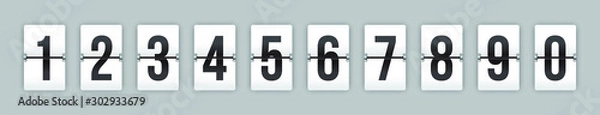Fototapeta Set of mechanical flip countdown numbers on white background ready to use in your countdown counter, timer, scoreboard, clock design.
