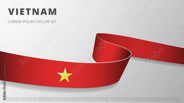 Obraz Flag of Vietnam. Realistic wavy ribbon with Vietnamese flag colors. Graphic and web design template. National symbol. Independence day poster. Abstract background. Vector illustration.