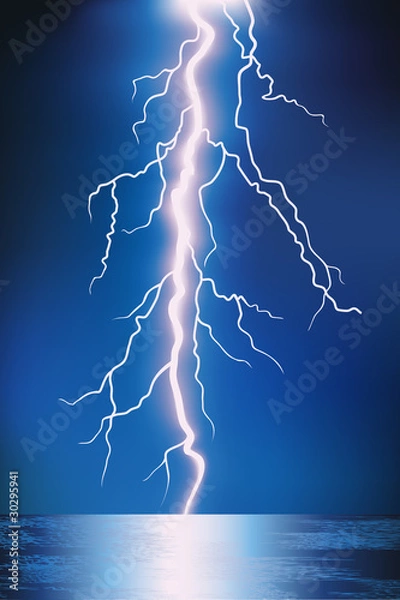 Fototapeta lightning over water