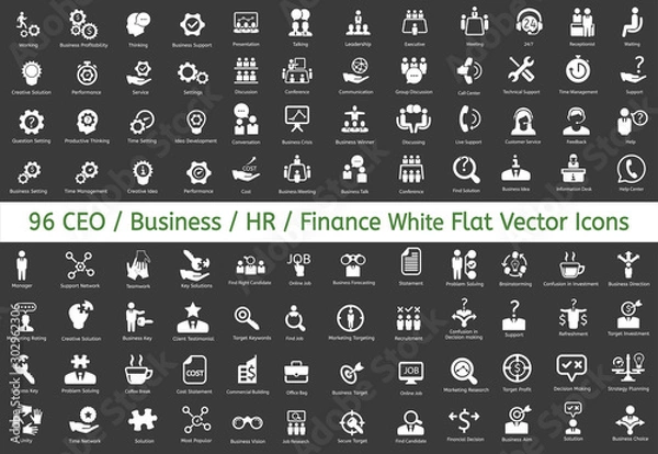 Obraz 96 Ceo, HR, Business, Finance icons. Vector flat white icons.