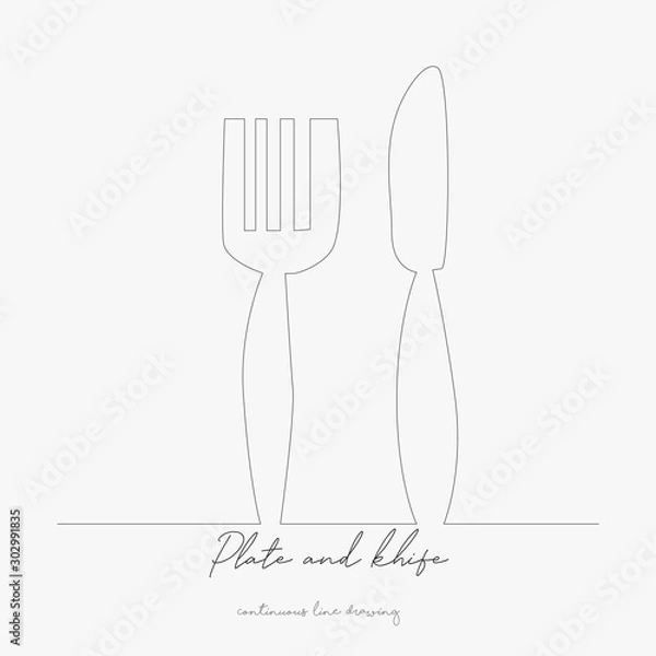 Fototapeta continuous line drawing. plate and khife. simple vector illustration. plate and khife concept hand drawing sketch line.
