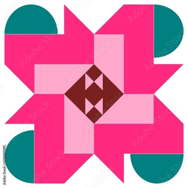 Obraz Barn quilt pattern, Patchwork design, Abstract geometric tiled trail Vector illustration