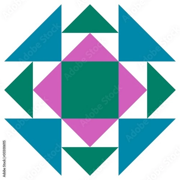 Fototapeta Barn quilt pattern, Patchwork design, Abstract geometric tiled trail Vector illustration