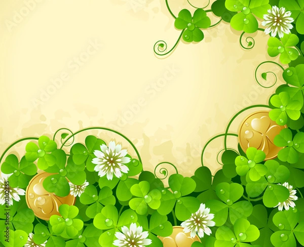 Obraz St. Patrick's Day frame with clover and golden coin 4