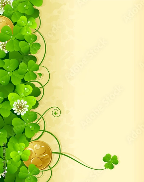 Obraz St. Patrick's Day frame with clover and golden coin 3