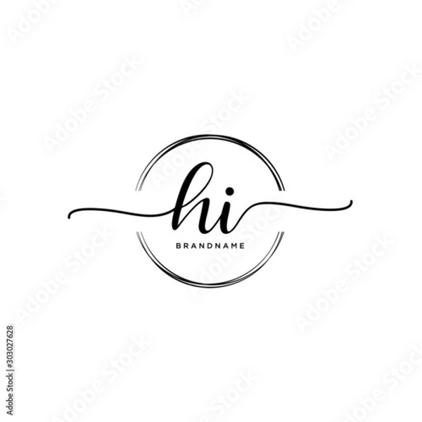 Fototapeta HI Initial handwriting logo with circle template vector.