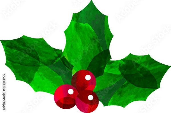Obraz ひいらぎ_イラスト_ベクター_柊_クリスマス_葉_切り絵風