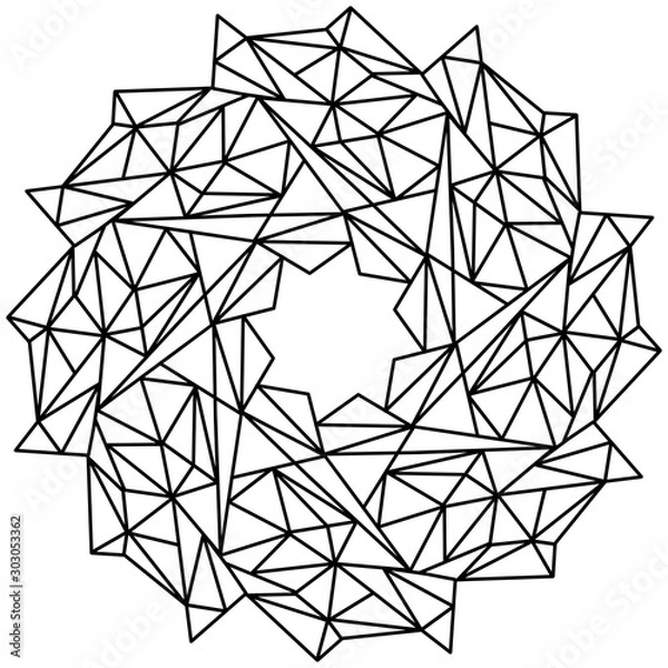 Fototapeta Easy mandala with triangles, basic and simple mandalas coloring book for adults, seniors, and beginner. Floral. Flower. Oriental. Book Page. Outline.