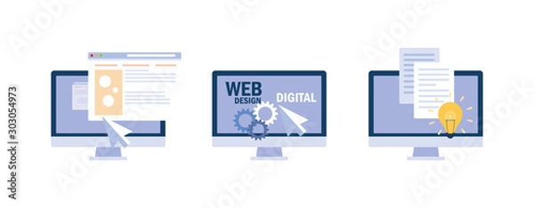 Obraz set of desktop computer screens , web programming process