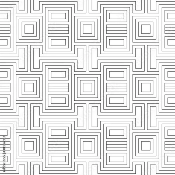 Obraz Seamless linear pattern. Abstract background with geometric shapes. Light grey texture with black lines. Vector illustration.	