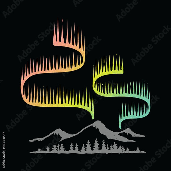 Obraz Aurora Nature Mountain Graphic Illustration Vector Art T-shirt Design