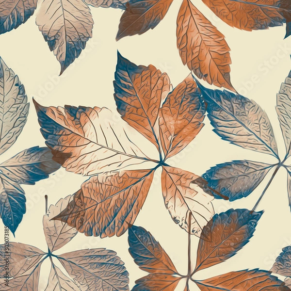 Fototapeta Leaves seamless pattern. Artistic background.