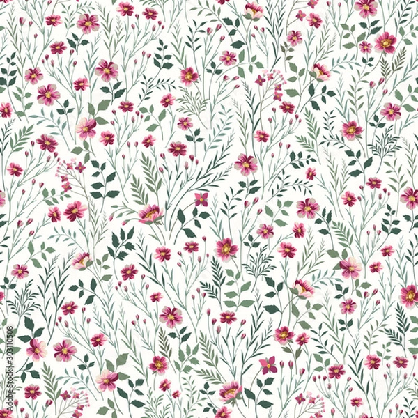 Obraz seamless floral pattern with pink meadow flowers