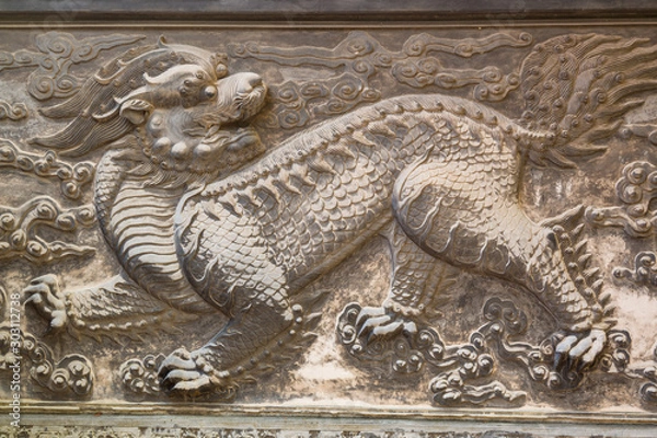 Fototapeta Statue of  Mythical Animals  in the Tianyige Library which is also called Building of Treasured Books, was built in Ming Dynasty, the earliest private library still in existence in China.