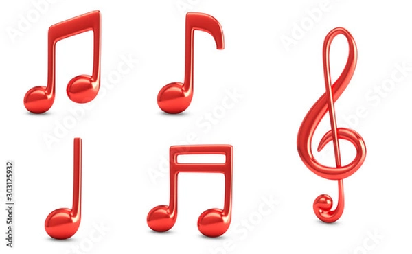 Obraz 3d Rendering Set Red Music Notes isolated on white background