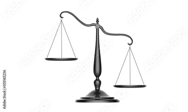 Obraz 3d illustration of black colored balance scale tipped to one side isolated on white