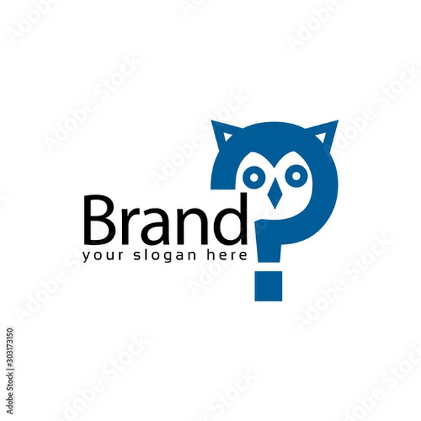 Fototapeta Question mark and owl logo. Vector illustration about birds
