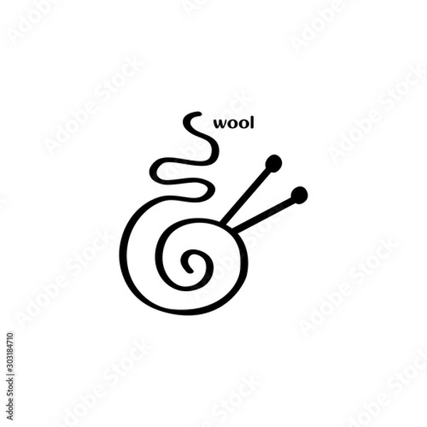 Fototapeta Vector logo for natural wool products. Thread or yarn and knitting needles. Isolated vector illustration