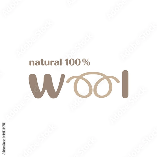 Fototapeta Natural 100% wool logo, label element. Isolated vector illustration for threads, yarn, clothes