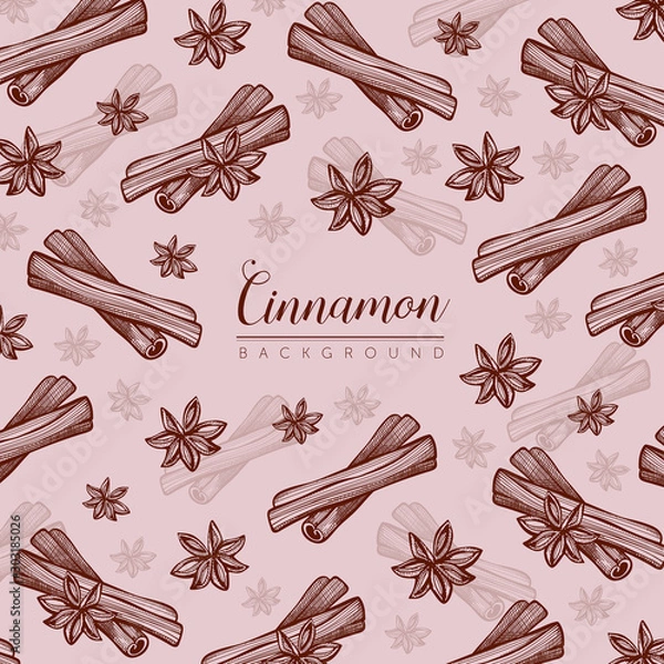Fototapeta Pattern illustration in hand drawn style with cinnamon. Sweet design. For design textiles, fabric, packaging, paper, surface decoration, background.