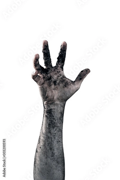 Fototapeta Zombie hand dirty with soil isolated on white background