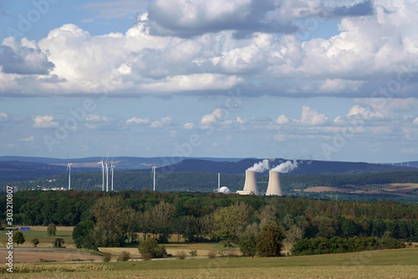 Obraz Nuclear power plant and wind generators