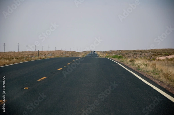 Fototapeta Highway with telegraph poles on the left in USA