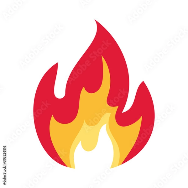 Fototapeta Flame icon in cartoon style. Illustration of a burning bonfire, flame isolated on a white background. Vector.