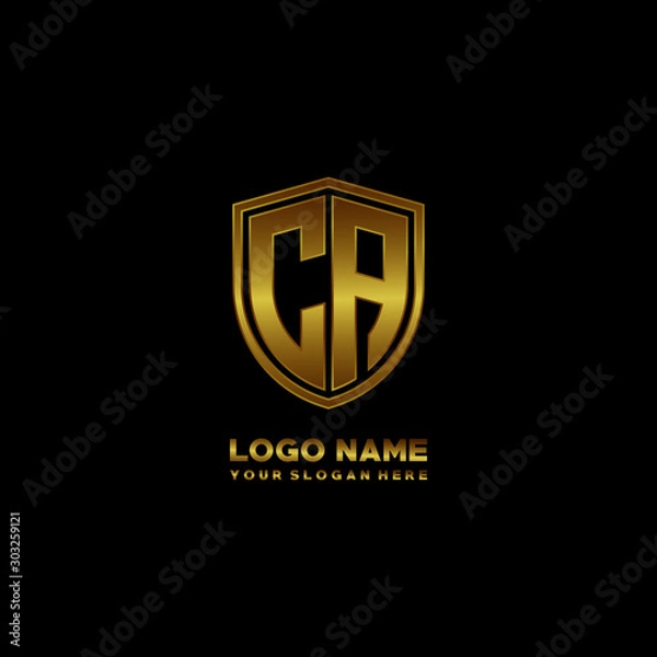 Obraz Initial letters CA shield shape gold monogram logo. Shield Secure Safe logo design inspiration