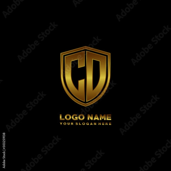Obraz Initial letters CD shield shape gold monogram logo. Shield Secure Safe logo design inspiration
