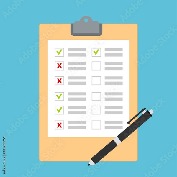 Fototapeta Hand filling checklist on To Do List. Form illustration with paper work document. Vector Modern flat design concept for web banners, web sites, printed materials, infographics.