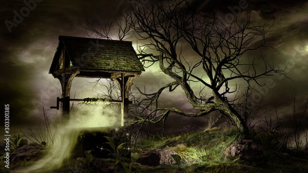 Obraz Magiczna studnia i stare drzewo