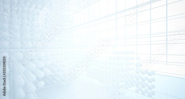 Fototapeta Abstract white architectural interior from an array of spheres with large windows. 3D illustration and rendering.