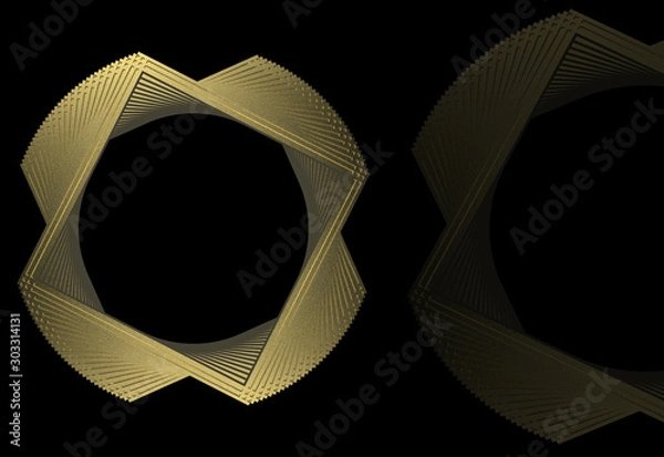 Fototapeta 3d rendering. Rotation golden square frame on black background.