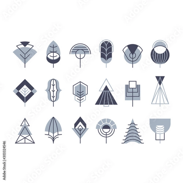 Obraz Graphical tree set, line and geometrical blocks icons.