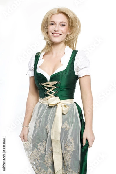 Obraz Mädchen im Dirndl springt in die Luft