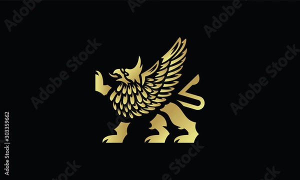 Fototapeta An illustrative and unique logo featuring a golden griffin.