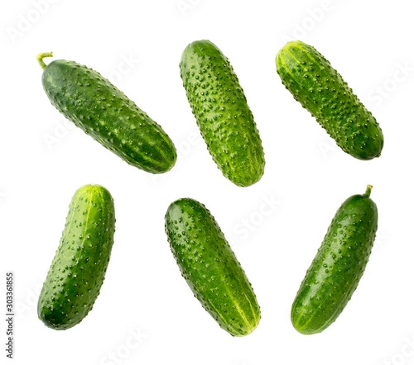 Fototapeta Set of ripe cucumbers carved on a white.