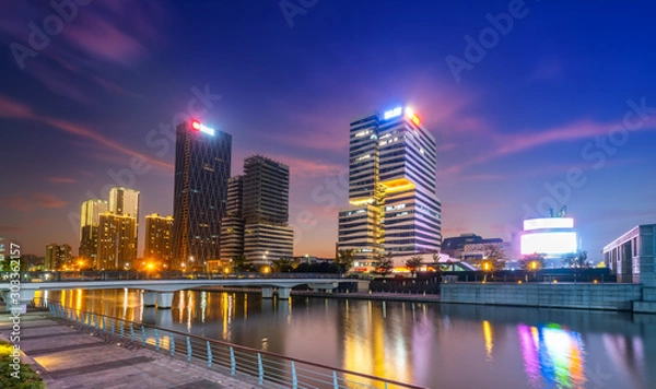 Fototapeta Ningbo city architecture night view
