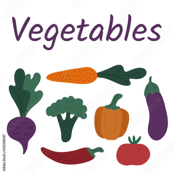 Fototapeta Set of vegetables.Multicolored Vector Icons