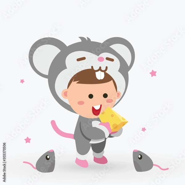 Obraz Cute Baby Rat Character Vector - Eat